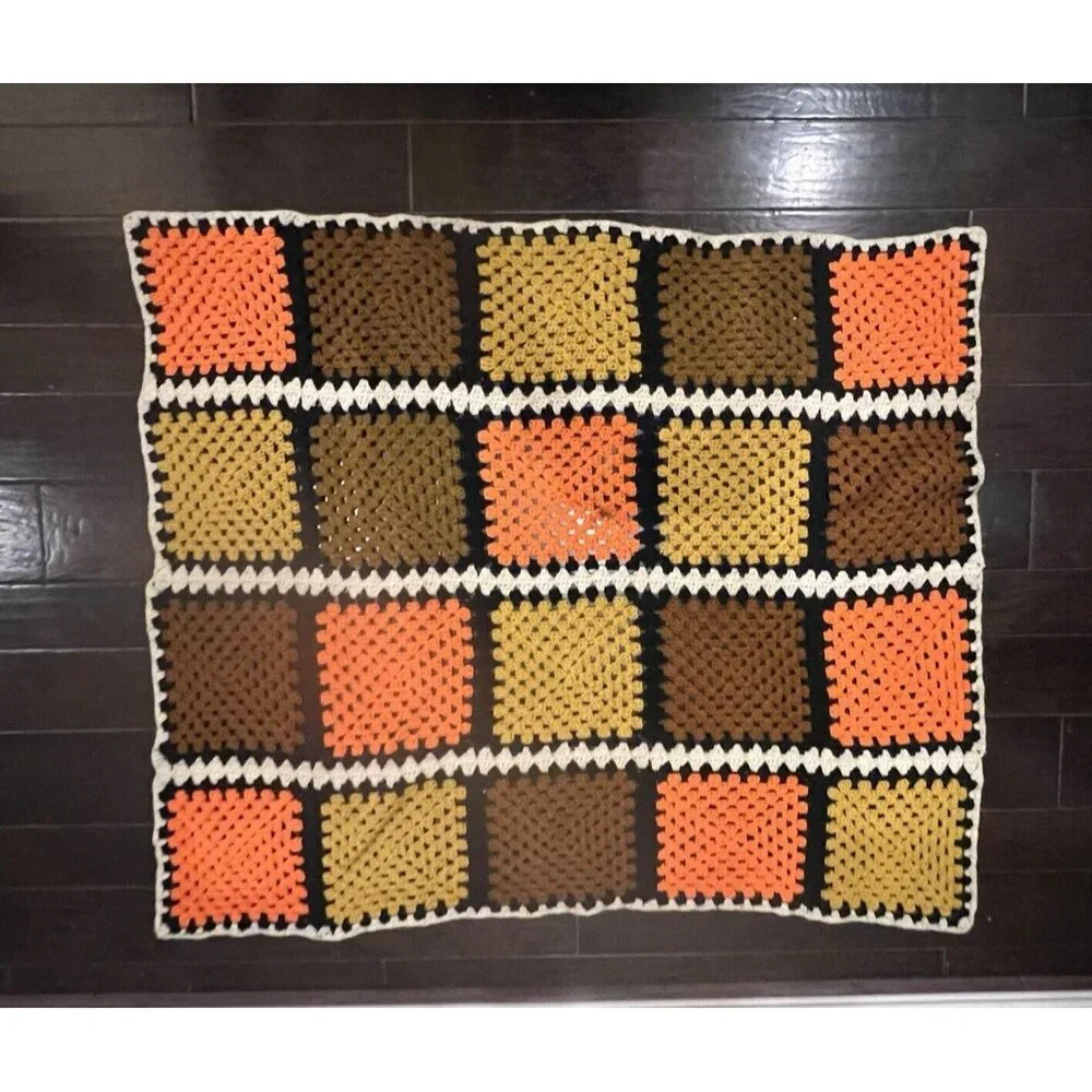 Vintage Handcrafted Crochet Granny Square Blanket Afghan Throw 43